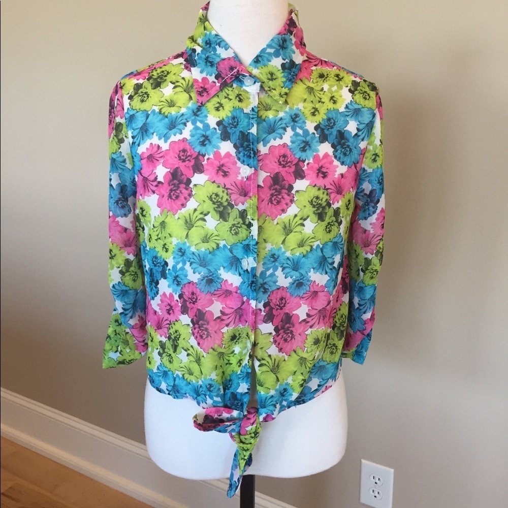 Amy Byer girls top floral pink lime